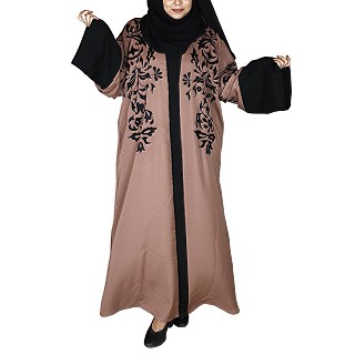 Front open embroidery abaya- Coral Pink